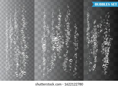 Set of bubbles under water isolated on transparent background. Vector illustration