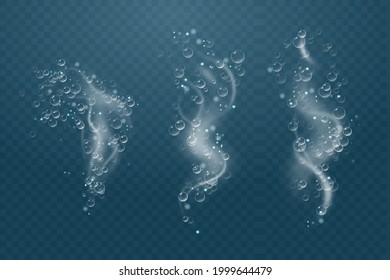 Set of bubbles under water isolated vector illustration on transparent background. Bubble fizz air.