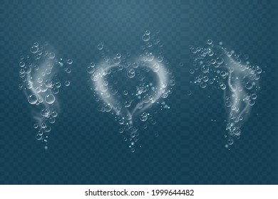 Set of bubbles under water isolated vector illustration on transparent background. Bubble fizz air.