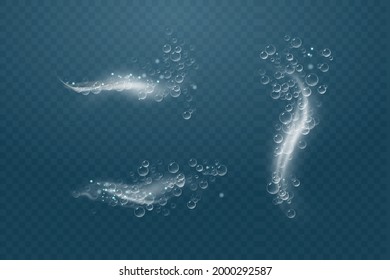 Set of bubbles under water isolated vector illustration on transparent background. Bubble fizz air.