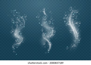 Set of bubbles under water isolated vector illustration on transparent background. Bubble fizz air.