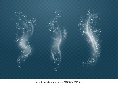 Set of bubbles under water isolated vector illustration on transparent background. Bubble fizz air.