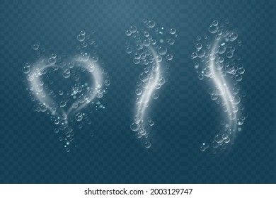 Set of bubbles under water isolated vector illustration on transparent background. Bubble fizz air.