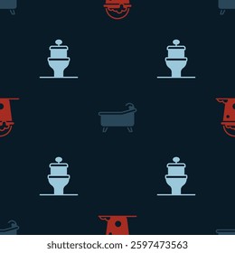 Set Bucket with foam and bubbles, Bathtub and Toilet bowl on seamless pattern. Vector