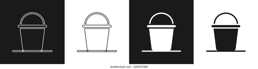 Set Bucket icon isolated on black and white background.  Vector
