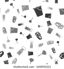 Set Bucket, Onion, Cheese and Can container for milk on seamless pattern. Vector