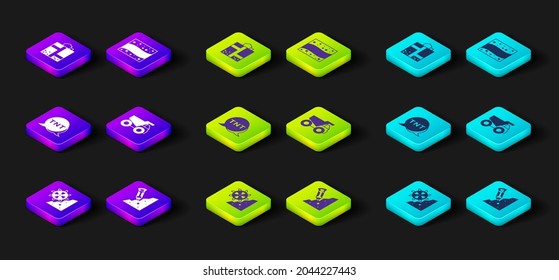 Set Bucket wheel excavator, Construction jackhammer, Dynamite, Mining dump truck, Gold mine and Mine entrance icon. Vector