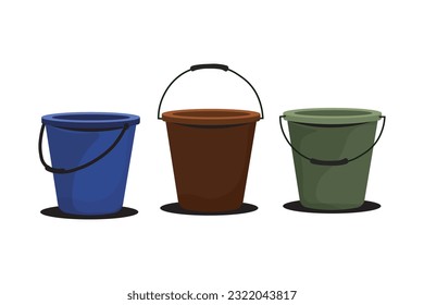 set of buckets in flat style, vector illustration.