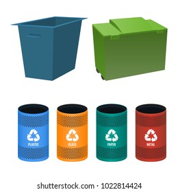 Set of buckets for sorting garbage with signs