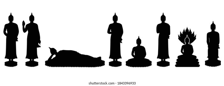 Conjunto de portador de silueta de imagen de buddha, concepto de religión.