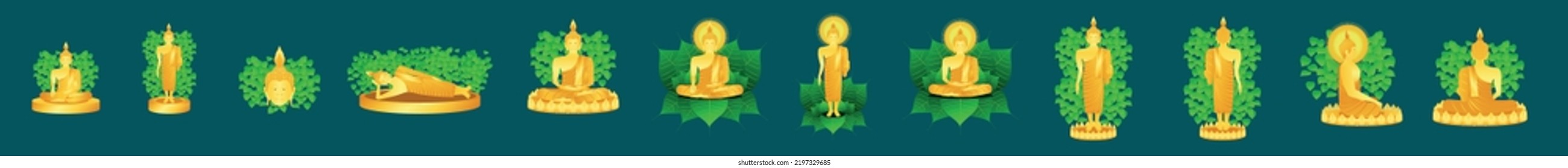 conjunto de monjes budistas sentados y puestos diferentes posan para la meditación. ilustración vectorial eps10