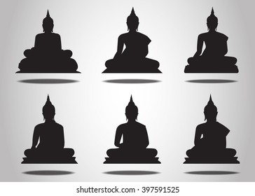 Set of Buddha Silhouettes on the white background