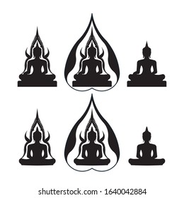 Set of Buddha statue symbols with dress drawing in fine black and white vector