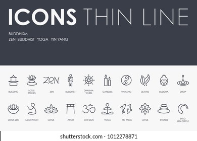 Set of BUDDHISM Thin Line Vector Icons and Pictograms