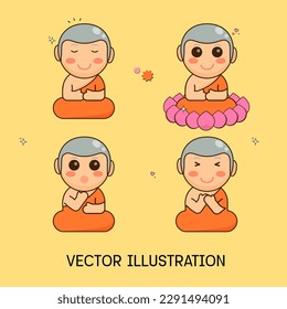 A set of buddhist monk in different positions.