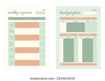 Set of budget planner template. Monthly and weekly. Vector illustration