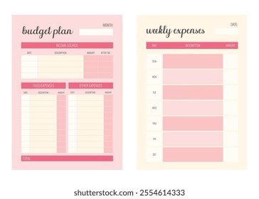 Set of budget planner template. Monthly and weekly. Vector illustration