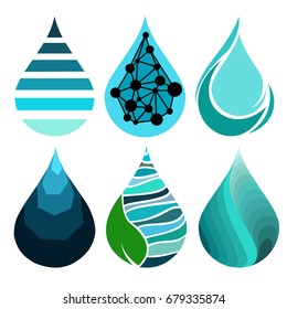 Set of bue bright different water drop icons. logo. vector