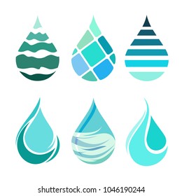 Set of bue colored different water drop icons vector, creative aqua logo, eco sign, fresh symbol