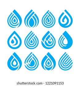 Set of bue different water drop vector icons. Design element for your logo