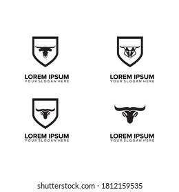 set of bufallo bull head with shield logo design vector