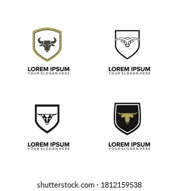 set of bufallo bull head with shield logo design vector
