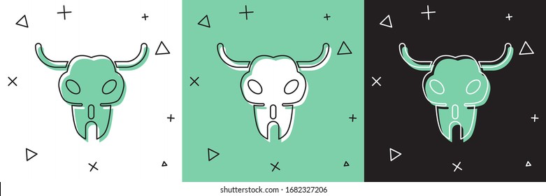 Set Buffalo skull icon isolated on white and green, black background.  Vector Illustration