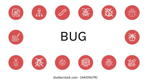 Set of bug icons such as Insect, Bug, Centipede, Cockroach, No insects, Stonefly, Virus, Bed bug, Brickwall, Fly ,