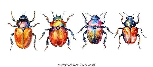 Set of bug insect watercolor isolated on white background. Vector illustration