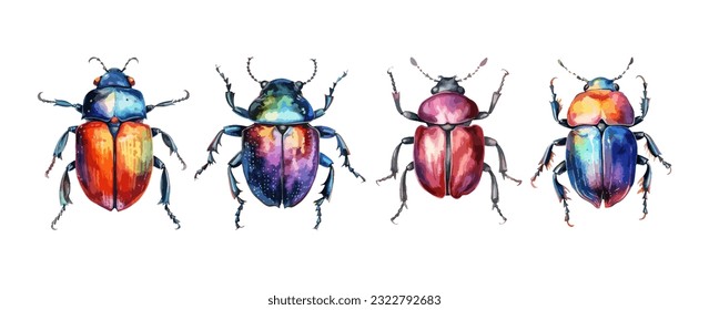 Set of bug insect watercolor isolated on white background. Vector illustration