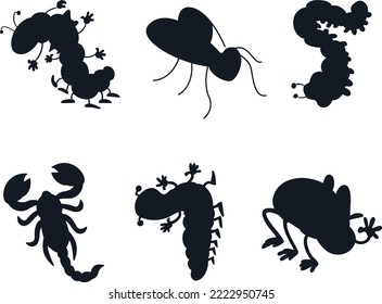 Set of bugs and insects isolated vector Silhouettes