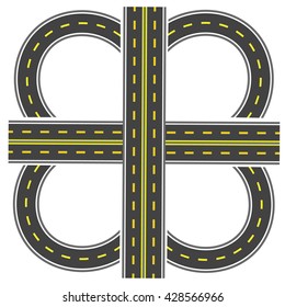 Set to build a transport interchange. Highway with yellow markings. Vector illustration