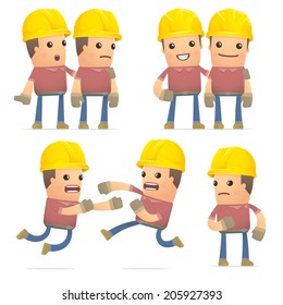 set of builder character in different interactive  poses