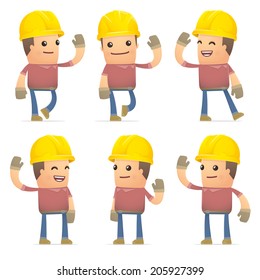 set of builder character in different interactive  poses