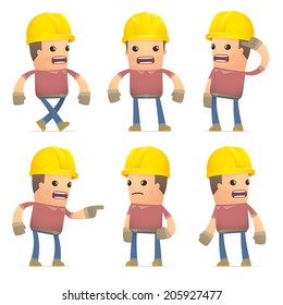 set of builder character in different interactive  poses
