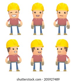 set of builder character in different interactive  poses