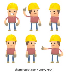 set of builder character in different interactive  poses