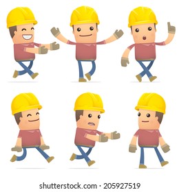 set of builder character in different interactive  poses