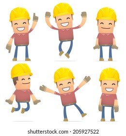 set of builder character in different interactive  poses