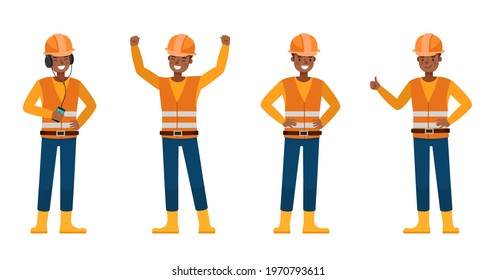 Set of Builder man working character vector design. Presentation in various action with emotions.