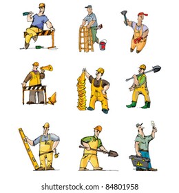 set of builders - cartoon