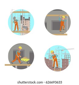 Conjunto de constructores en un sitio de construcción. colecciones de Anuncio del diseño de concepto americano del día laborable feliz. Ilustración vectorial EPS 10
