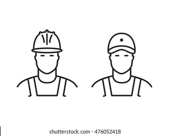 Set of builders line icons. Construction workers avatars