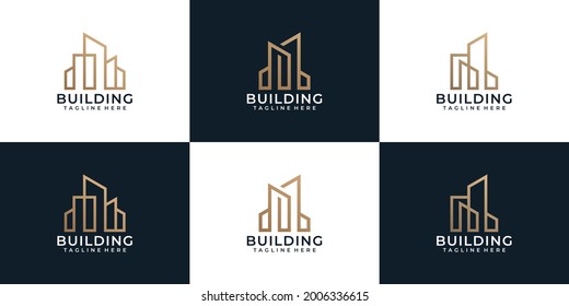 Conjunto de diseño de arquitectura de apartamentos de diseño para el uso de los negocios. El logotipo puede utilizarse para la construcción, creación, icono, marca, identidad, símbolo, propiedad y apartamento