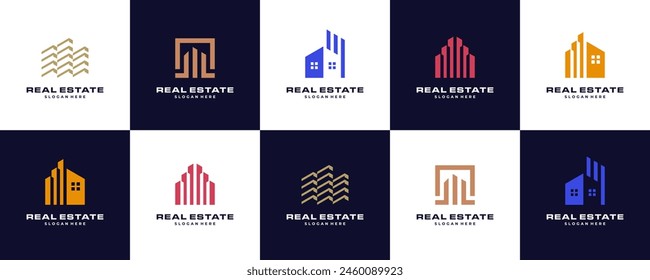 set of building architecture logo design vector illustration