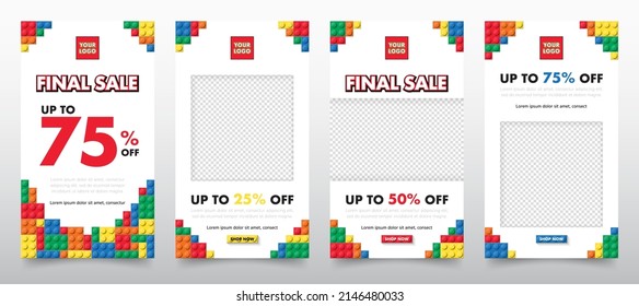 Set of building block toys template design. Banner vector toy element with colorful block bricks toy like Lego for sales promotion, online shopping, flyer, poster, web, ads, and social media.