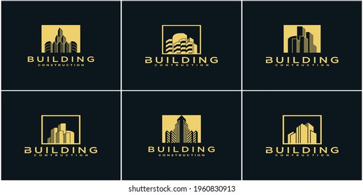 Set of building construction logo collection, gold, architect, modern, building, Premium Vector