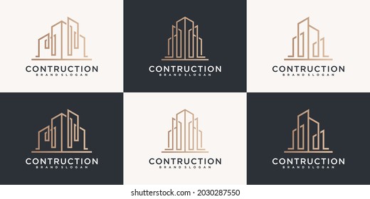 Set of building construction logo design inspiration for company Premium Vector