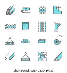 Set of building construction materials Related Vector Line Icons. Includes such icons as bricks, boards, glass, rails, frame