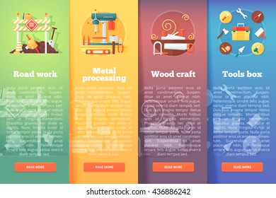 Set of building and construction vector flat banners. Design and renovation vertical layout concepts. Flat modern style.